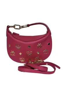 Pre-owned MCM Leather Shoulder Bags Authentic Small Aren Crescent Hobo Bag Shoulder Crossbody Handbag (Pink Visetos Canvas) JXMCM3