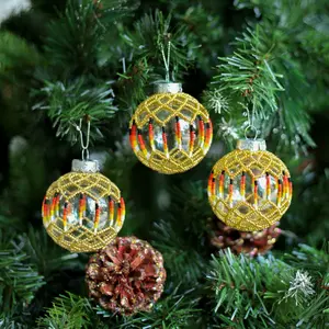 Handmade Beaded Christmas Ball Ornament - Colorful Vintage Glass Decor - Unique Holiday Collectible
