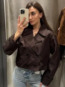 Cropped Trench Coat Women's Jacket Autumn Spring 2026 New In Coats & Jackets Office Commutes Double-Breasted Short Outerwears Minimalist Casual Style Jacket
