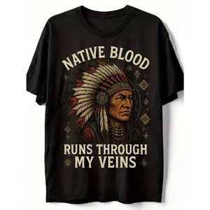 Native Inspired Chief Headdress Graphic Tee Vintage Washed Streetwear Oversized Fit Crewneck Short Sleeve Casual Mens T Shirt For Everyday