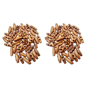 100 Pieces Olive Shape Wooden Toggles Buttons 2 Holes Sewing Buttons for Clothes Decor