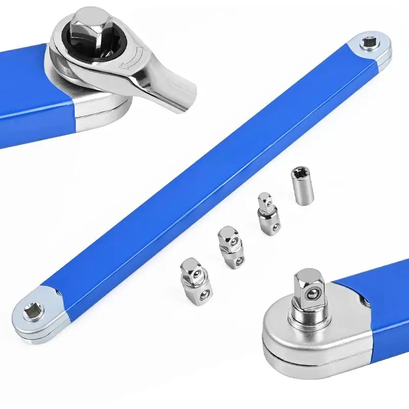 Offset Extension Ratchet Wrench Set, 1/2" & 1/4" & 3/8" Square Adapter and 1/4" Socket Multi-purpose Zero Offset Extension Wrench, Tight Space Work To