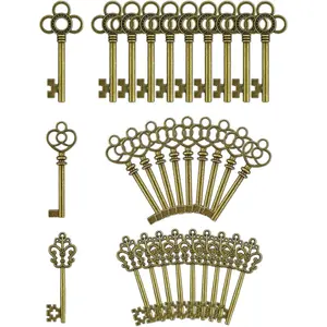 30 PCS 3 Types Vintage Large Skeleton Key Charms Mixed Antique Bronze Brass Key Set for Pendant DIY Jewelry Making Wedding Party Favors