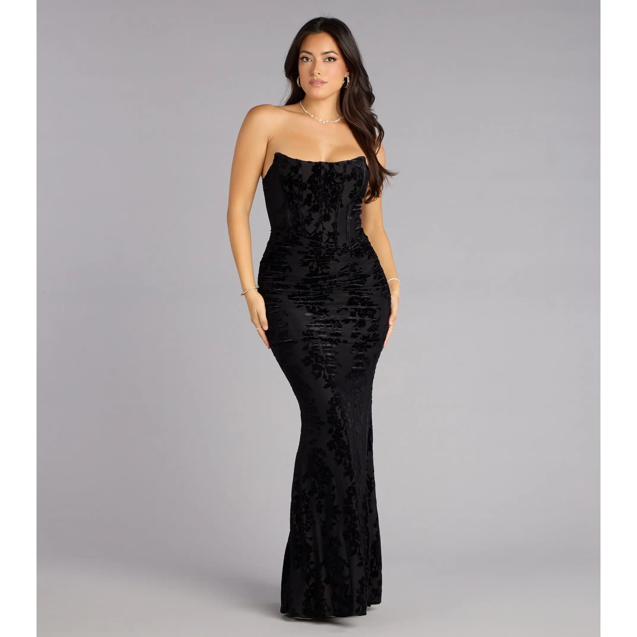 chinese dress ladies Fatima Burgundy Crystal Sleeveless Corset Mermaid Maxi Dress main image 1