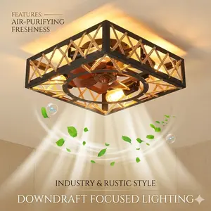 Rustic Farmhouse Cage Ceiling Fan with Light & Remote, 6 Speed DC Motor Industrial Ceiling Fan for Living Room Bedroom Kitchen