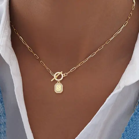 Initials Pendant Necklace for Women, Paper Clip Chain Necklace, Letter Necklace, Dainty Necklace, Charm Necklaces, Jewelry for Party, Minimalist Chain, Personalized Initial Necklace, Fashion Minimalist Necklace, Paperclip Chain Necklace