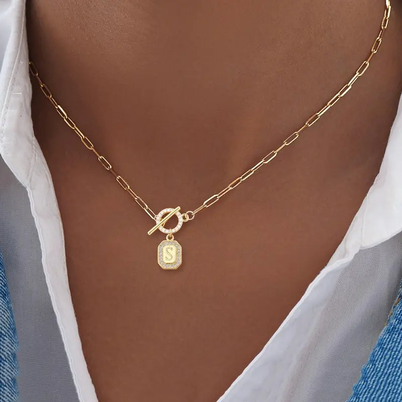 Initials Pendant Necklace for Women, Paper Clip Chain Necklace, Letter Necklace, Dainty Necklace, Charm Necklaces, Jewelry for Party, Minimalist Chain, Personalized Initial Necklace, Fashion Minimalist Necklace, Paperclip Chain Necklace