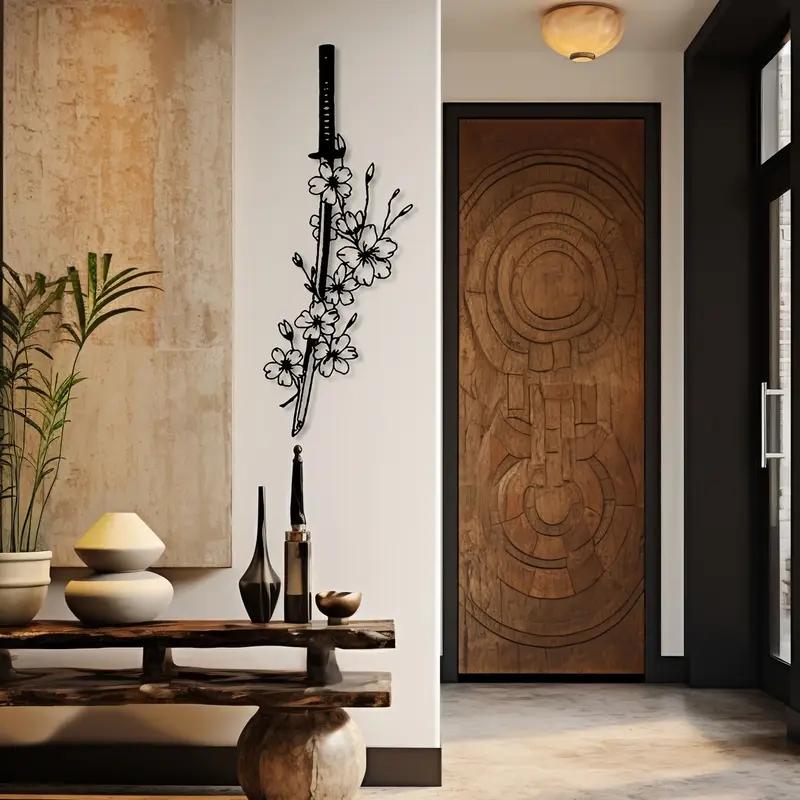 Japanese Cultural Blooming Plum Blossom Samurai Metal Wall Art Unique Samurai Spirit Art Mural for Living Rooms Bedrooms Ideal Gift for Enthusiasts Easy to Hang Home Office Decor