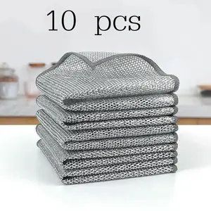 10 Counts Dishwashing Rags, Double Side Multipurpose Non-Scratch Wire Dishcloths for Wet and Dry Use, Reusable Wire Cleaning Cloths for Kitchen, Sinks, and Pans Silver Removable, Washable & More