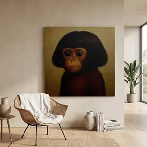 Whimsical Monkey Portrait Retro-Style Animal Canvas Art Poster