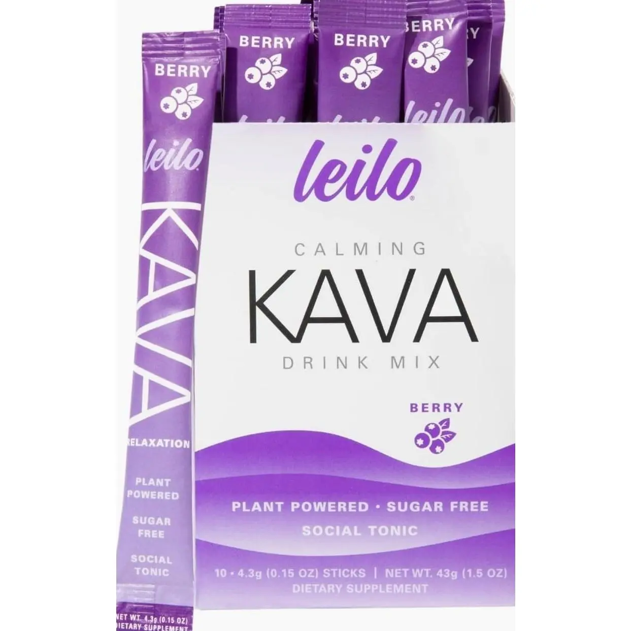 LEILO Calming Kava Drink Mix – Berry, 10 Stick Packs (Plant-Based Relaxation Powder, Non-Alcoholic, Sugar-Free Herbal Supplement)