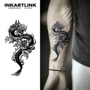 INKARTLINK Tattoo Tech, 2 Sheets Large Semi Permanent Tattoo, Adult Art Design Temporary Tattoos, Lasts 1-2 Weeks, Waterproof, Realistic Look, No Adhesive, No Reflection (Chinese Dragon Design)
