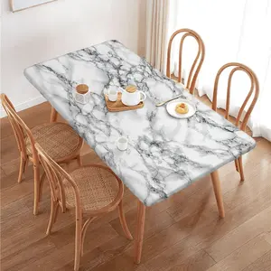Fiokroo Black and White Marble Tablecloth with Elastic Edge for Rectangle Table, Table Cloth Washable Table Cover for Kitchen Dining Party Outdoor Picnic...