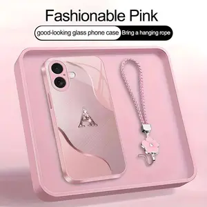 Wave Art 26 letter Phone Case, Suitable for [iPhone 17] high-end women's, Lanyard a beautiful four-leaf clover lanyard is included🍀 952