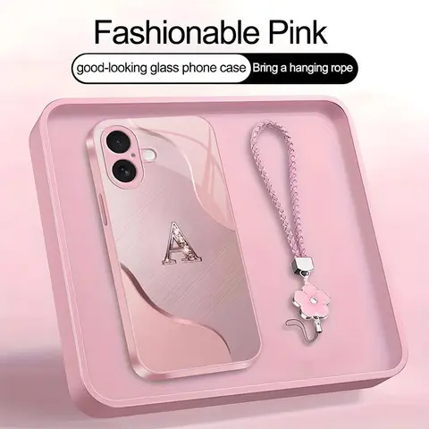 Wave Art 26 letter Phone Case, Suitable for [iPhone 17] high-end women's, Lanyard a beautiful four-leaf clover lanyard is included🍀 952
