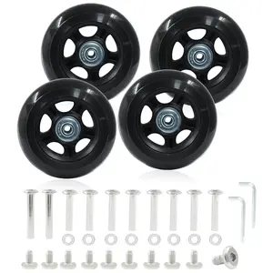 4 Pack 45mm x 18mm Suitcase Replacement Wheels Inline Skate Wheels Travel Bag Caster Rubber Luggage Wheels with Accessories Black