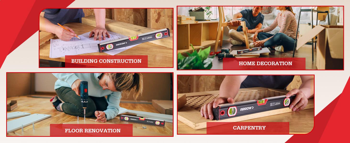 #backtoschool ARROW 16-Inch Level, Magnetic Torpedo Level with 45°/90°/180° Bubbles, Aluminum Alloy Body, Precision-Machined Base, Shockproof Rubber End Caps, V-Groove & Hanging Hole for Construction, Carpentry