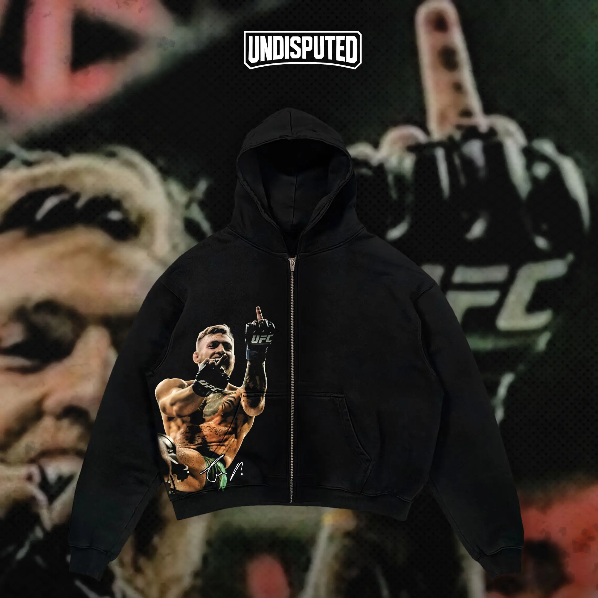 UNDISPUTED Conor "The Notorious" McGregor Iconic Signature Heavy Blend Hoodie Full Zipper Hoodie The Notorious UFC Hoodie UFC Hoodie Zip Up Hoodie For UFC Fan Apparel Menswear Direct-to-garment Breathable Printing