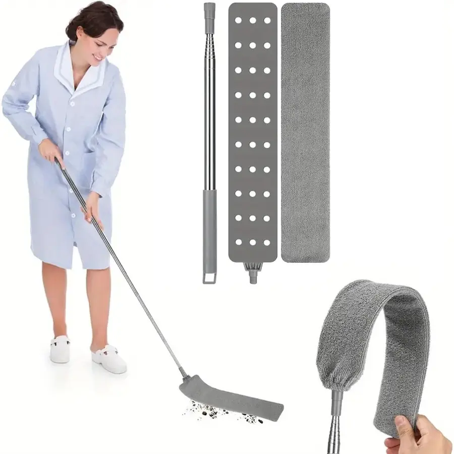 Flat Duster for Under Appliances, Retractable Gap Dust Cleaning Artifact, Bendable Microfiber Duster, Duster Brush, Flat Duster with Extension Pole, Cleaning Supplies, Household Cleaning Tool, House Cleaning Tools, Dusters for Cleaning