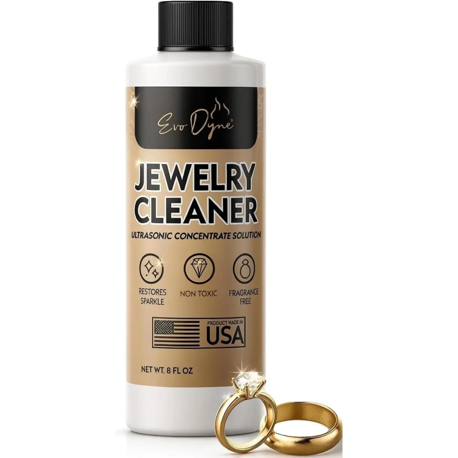 Ultrasonic Jewelry Cleaner Solution (8oz) Concentrated Jewelry Cleaner for Diamonds, Gold, Silver & More | Compatible with Ultrasonic Machine (s) - Made in USA