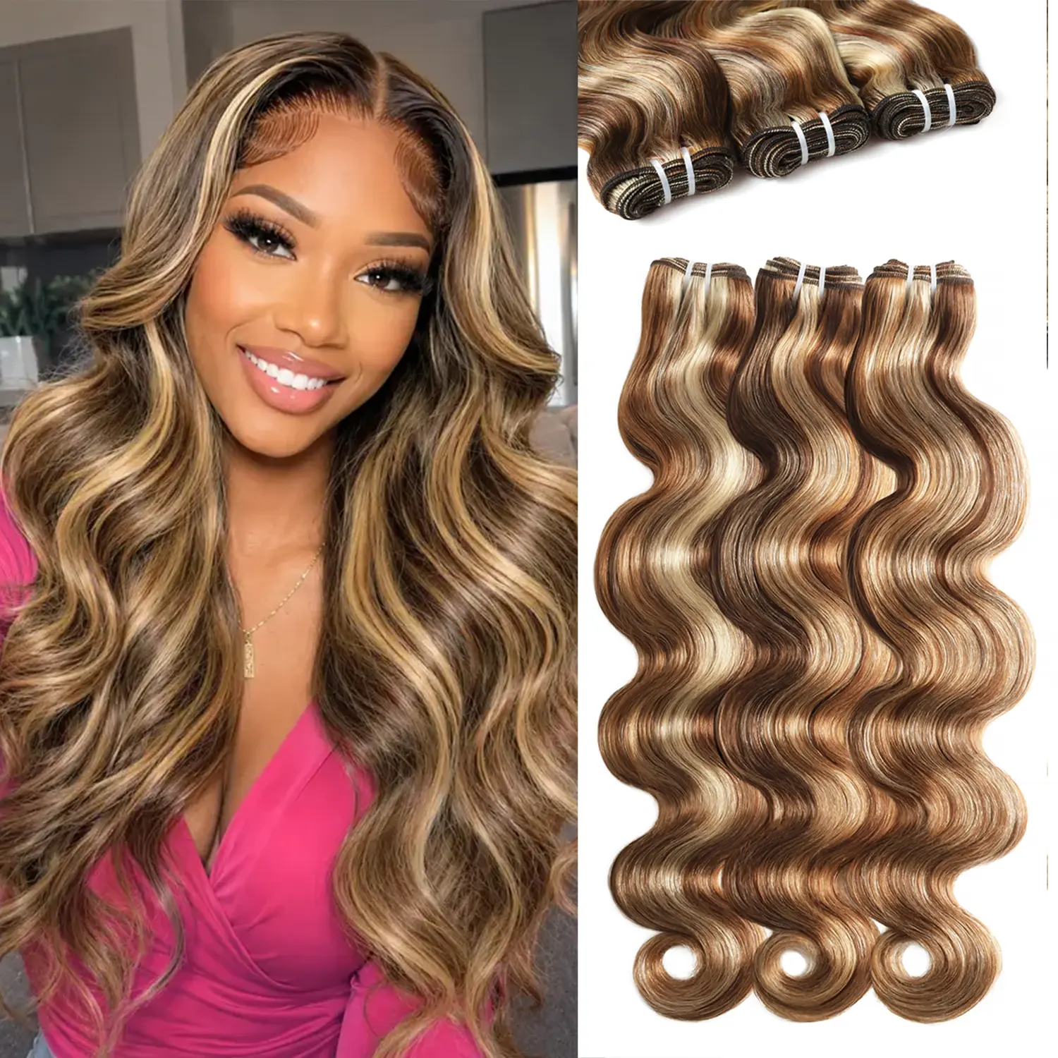 Rhiso 4/27/613 Honey Blonde Highlight Hair Bundles 12A Brazilian Body Wave 613 Weave Hair for Sew In & Quick Weave 100% Virgin Human Hair Weave Bundles Hair Extensions #TikTokShopBackToSchool