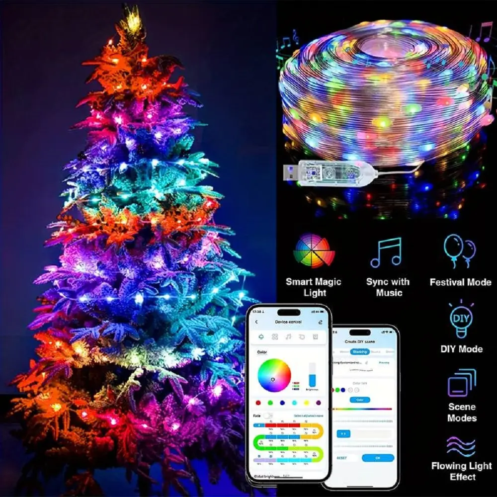 Smart App Control Lights,5/10/20m LED RGB Fairy Lights for Bedroom,DIY Color&Music Sync String Lights for Bedroom Hanging Fairy Lights,Party,Wedding,Birthday,Christmas Decoration Christmas gifts