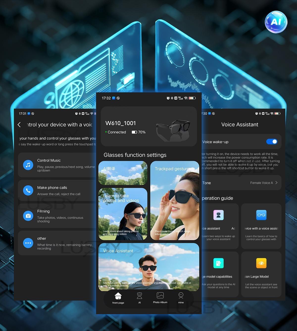 LUSBY Smart AI Camera Glasses with 8MP Photochromic Lenses ,Button Touch Adjustment for Travel Outdoor Adventures Hands-Free Photography 160+Languages Real-Time Translation Bluetooth Wireless Wearable Video Recording UV Protection ,Easter gift LUSBY Smart AI Camera Glasses with 8MP Photochromic Lenses ,Button Touch Adjustment for Travel Outdoor Adventures Hands-Free Photography 160+Languages Real-Time Translation Bluetooth Wireless Wearable Video Recording UV Protection ,Easter gift