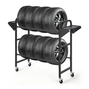 Garvee Adjustable Tire Storage Rack, 45" x 18" x 41" Rolling Tire Rack with Locking Casters for Garage Storage,shop, Black
