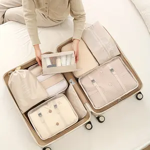 7pcs Large Capacity Travel Organizer Set, Nylon Packing Cubes With Storage Pouch For Clothes, Pants, Shoes, Socks - Vacation Style, Portable Luggage Bags