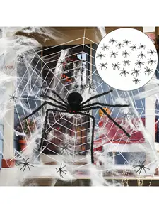 Gaomon 50in Giant Voice-Control Spooky Giant Spider Toy - 20-Piece Halloween Holiday Party Supplies Set with 12ft Web, Metal-Plastic Scary Fake Spiders, Frames, Ornaments for Indoor-Outdoor Decoration
