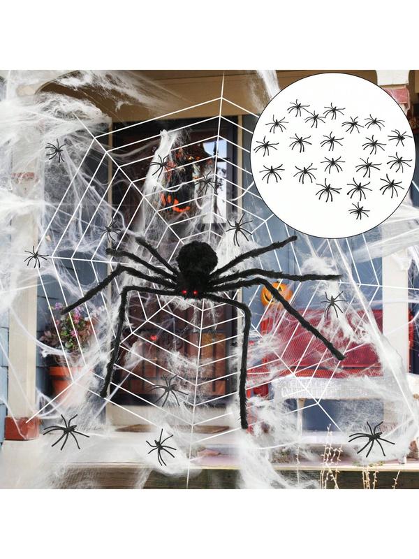 50" Giant Voice Control Toy - Realistic Hairy - Halloween Set With 12ft Web,Halloween Spiders Decorations 20 Pc Scary Fake For Halloween Decorations - Indoor And Outdoor