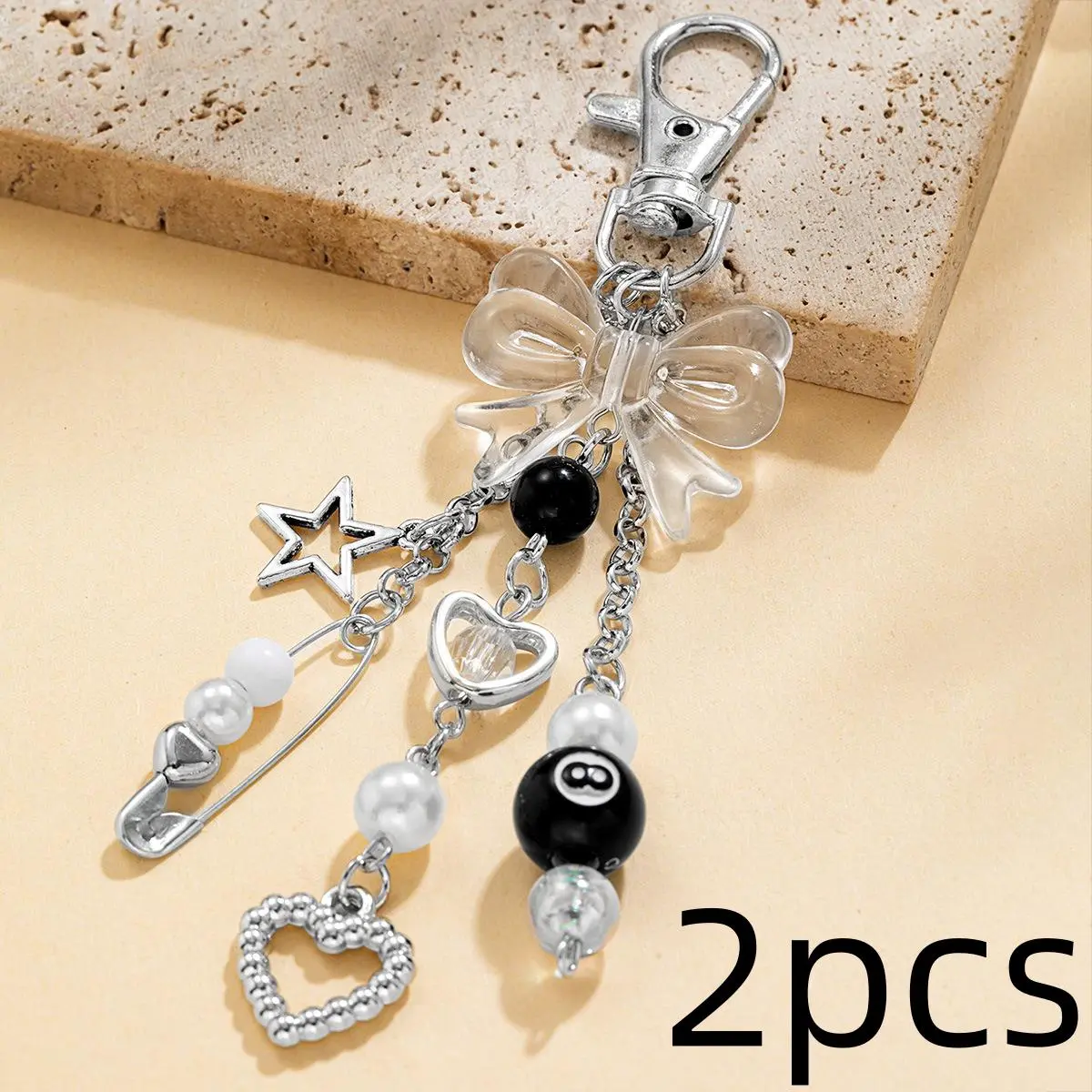 2pcs Handmade Resin Bead Keychain Punk Style for Women, Y2K Goth Lobster Clasp Pendant Charm, Cute Fashion Accessory for Car Bag Backpack School, Perfect Gift for Her