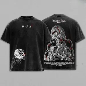 Eren Yeager Attack on Titan Tee Washed – Vintage Oversized Heavy Cotton Anime Manga T-Shirt, Double Printed Retro Unisex Streetwear Graphic Top, The Rumbling Collector Edition