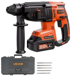 VEVOR Rotary Hammer Drill, 1-1/8 in SDS-Plus Electric Corded Heavy Duty Rotary Hammer, Including 3 Drill Bits, Flat Chisel, Pointed Chisel, Grease, Brush, and Carrying Case, for Concrete and Masonry