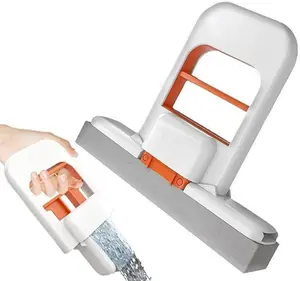 Self Squeezing Mini Mop, Orange Small Sponge Mop, Wet and Dry Use Cleaning System, Foldable Desktop Mop, One-Hand Squeeze Handle and Replaceable Head