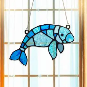 Manatee Acrylic Suncatcher Window Hanging - Ocean Animal Sun Catcher, Sea Life Window Art, Coastal Decor for Door or Window Display