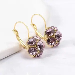 LisiZen Purple Zircon Hoop Earrings 14K Gold Plated Sparkling Crystal Design, Chic Statement Jewelry Fashion Earrings for Women DZEH1509