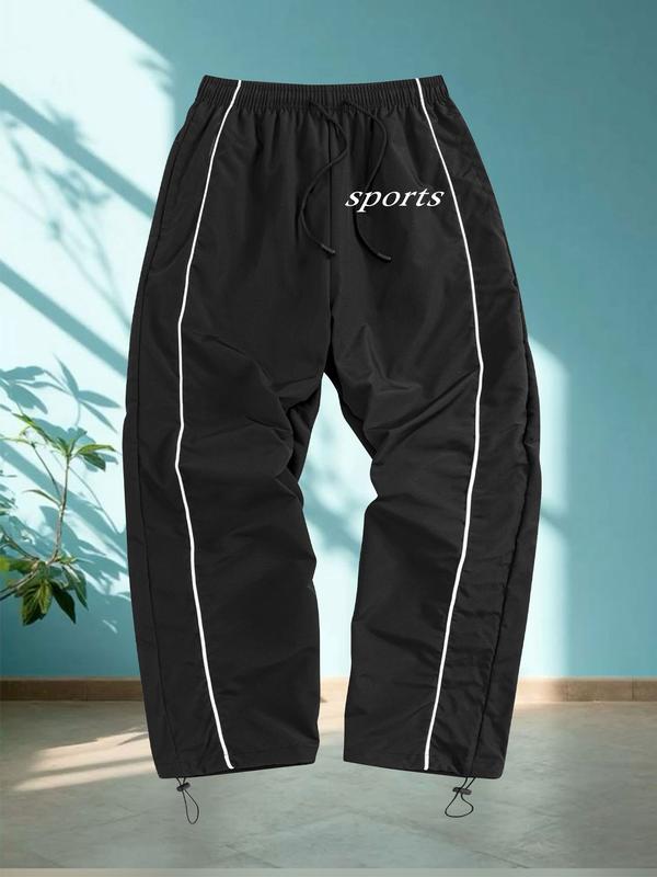 Men's Sport Pants Side Pocket Drawstring Design, Printed Running Pants Quick-Dry Breathable, Fitted Outdoor Sports Long Pants, Active Gym Pants