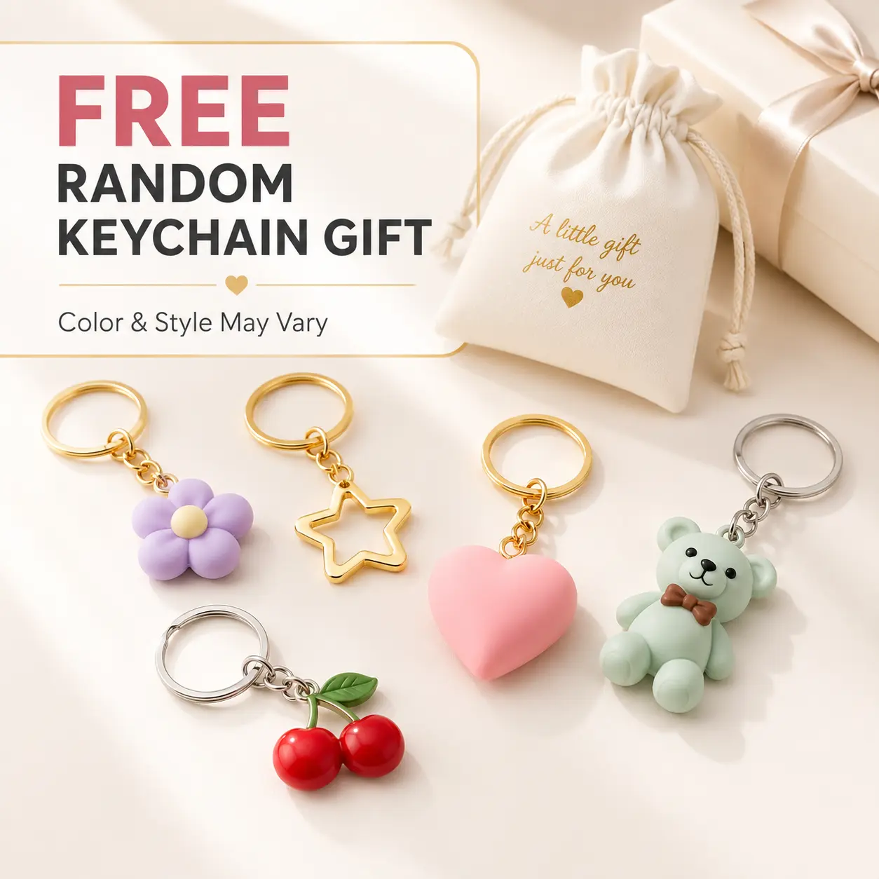 Cute Random Keychain Gift, Surprise Assorted Mini Bag Charm for Women & Kids, Fun Key Ring Accessory – Color and Style May Vary