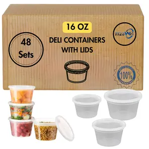 16oz [48 Sets] Deli Plastic Food Storage Containers with Airtight Lids