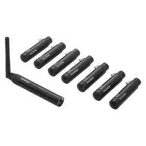 DMX Wireless Receiver, 7 Receivers 1 Transmitter, 2.4G ISM Band, 656 ft Transmission Range, with Bag and Adapter, Wireless Stage Lighting Control, for LED Stage Party DJ Bar Lighting, Black