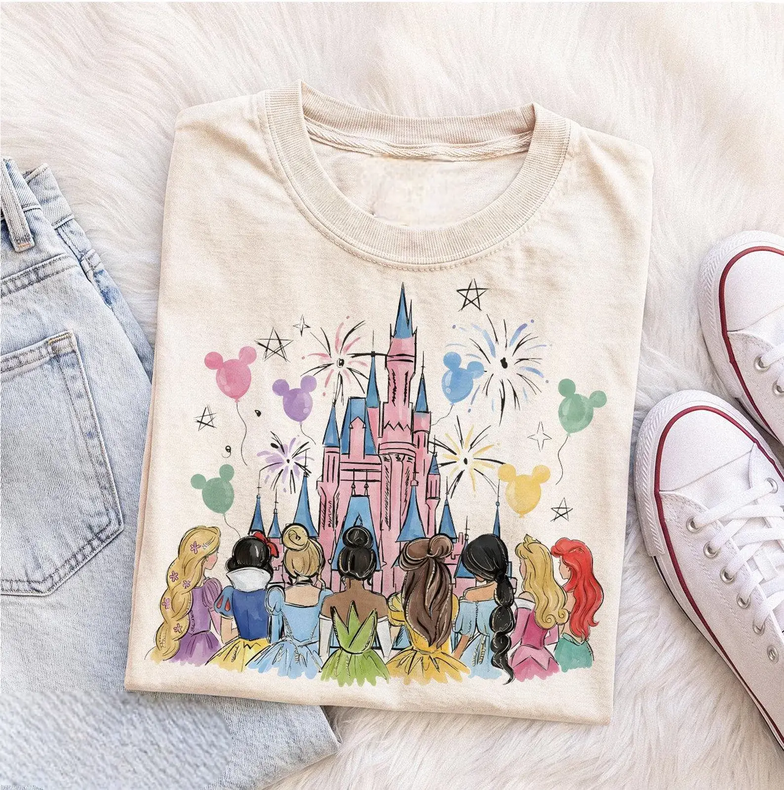 Retro Watercolor Princess Shirt, Magic Castle Tee, Magic Kingdom Shirt, WDW Family Trip 2026, WDW Girls Trip