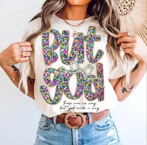 FEEGO Flowers Floral But God Women Shirt, Christian Clothing Tee, Gift for Her, Jesus Apparel, Religious Cotton Top Comfort Summer Womenswear women's  graphic  tees vintage  clothing god gift
