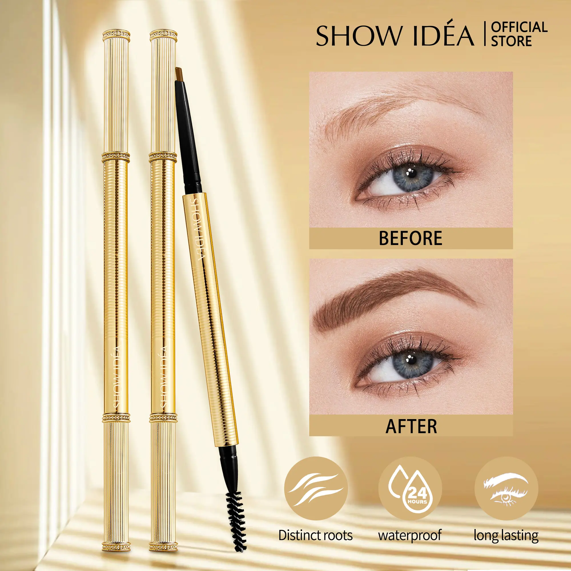 Waterproof dual-ended micro eyebrow pencil, long-lasting brow pencil with a natural hair-like stroke, for precise brow shaping and effortlessly creating a natural brows look—anti-smudge makeup tool, eyebrow product