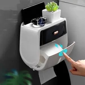 Double-Layer Wall-Mounted Toilet Paper Holder, Waterproof Bathroom Tissue Storage Box, Space-Saving Bath Organizer, Bathroom Supplies for Efficient Use
