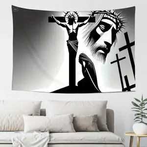 Christian Art Style Peach-Colored Tapestry - Durable, wrinkle-resistant and easy to hang -room decor