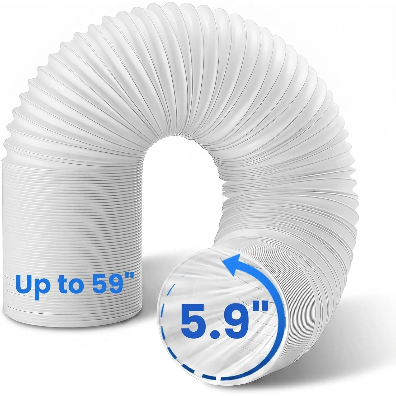 Portable Ac Hose,59" length 5.9" Diameter Portable Air Conditioner Exhaust Vent Hose Anti-Clockwise Thread Universal Replacement AC Duct Hose (No Coupler)