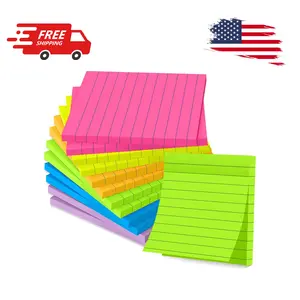 (12 Pads) Lined Sticky Notes 4x4 in Post, 6 Bright Colors