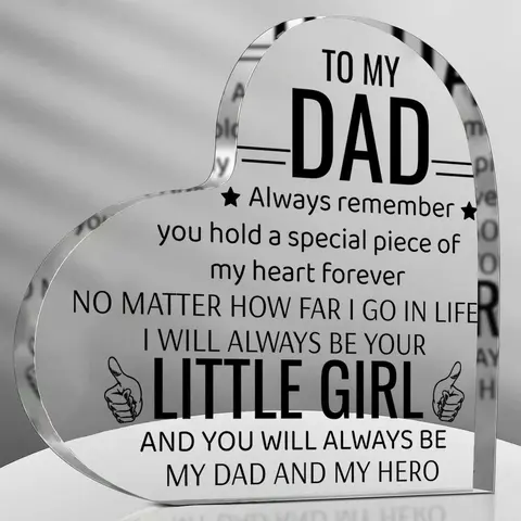 Acrylic Heart Shaped, Dad Gift From Daughter & Son, Best Dad Ever, Home Decor Products, Decorative Plaque, Vintage Plaque Decor, Fathers Day Present, Birthday Gift for Dad, for Home Office Living Room Decor, Signs, Yard Sign