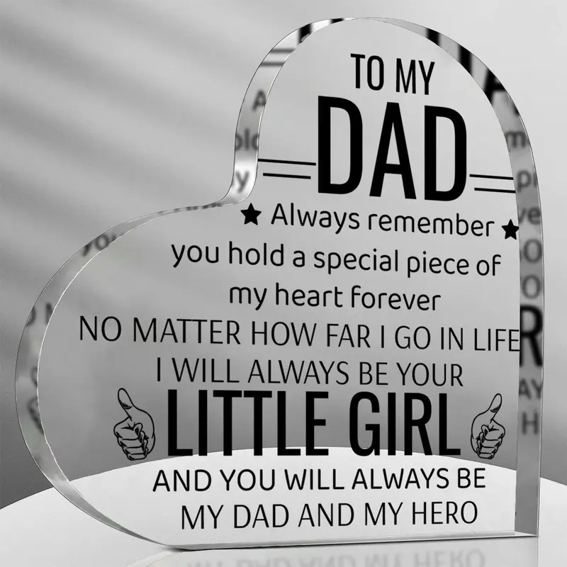 Acrylic Heart Shaped, Dad Gift From Daughter & Son, Best Dad Ever, Home Decor Products, Decorative Plaque, Vintage Plaque Decor, Fathers Day Present, Birthday Gift for Dad, for Home Office Living Room Decor, Signs, Yard Sign